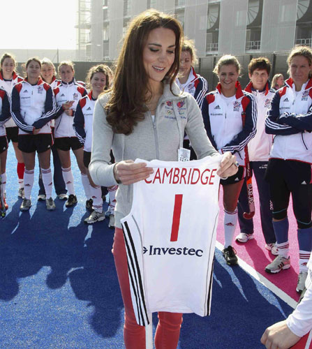 Britain's hockey players enjoyed the company of a very special guest on Thursday as Her Royal Highness The Duchess of Cambridge, joined the men's and women's squads at the London 2012 Olympic Park. Kate cheers for hockey team ahead of Olympics