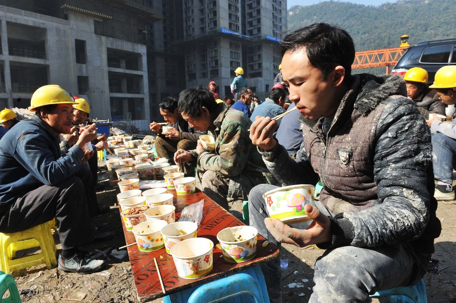 Cooking lunch for construction workers