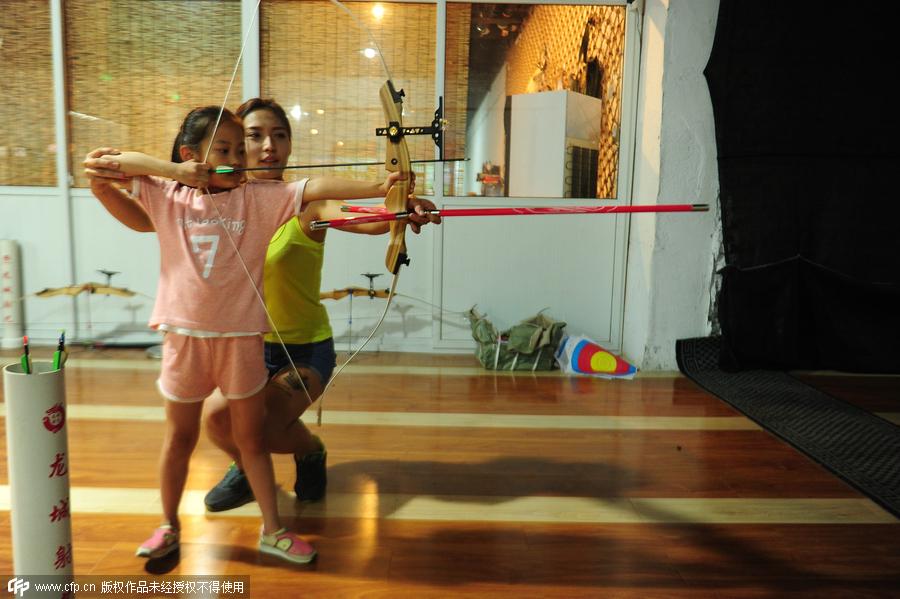 Girl who shoots straight with bow and arrow