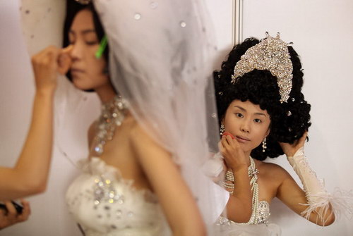 Fancy wedding gowns on display