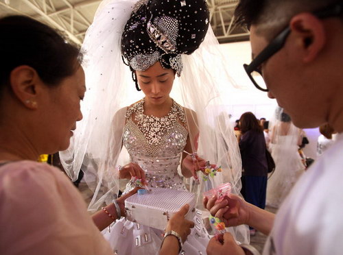 Fancy wedding gowns on display