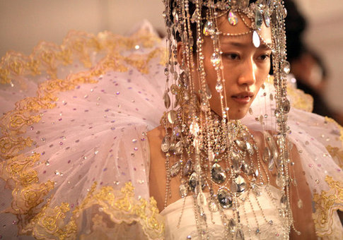 Fancy wedding gowns on display
