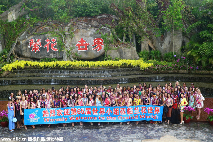 Miss World contestants at Sanya orchid show