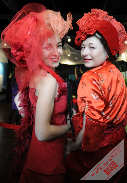Bold scarlet , wild Versailles roses highlight in French Pavilion