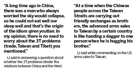 No interference on Taiwan, Tibet: Li