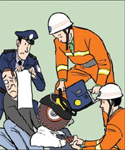 Firefighters help police remove cuffs from wrists