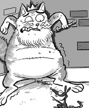 Menacing mouse makes fat cat run away