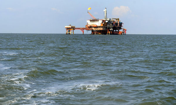 The Jinzhou 9-3 oil rig, located in Liaodong Bay, in North China’s Bohai Sea, Oct 15, 2011. Oil leak spotted in North China