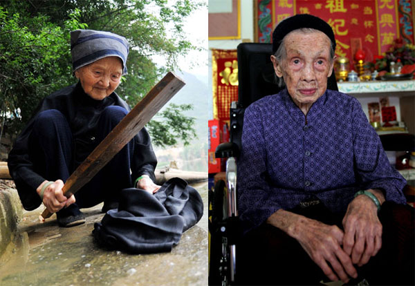 Huang Makang, 107, and 110-year-old Huang Masongmou, live in Longevity village in Bama county, Guangxi Zhuang autonomous region. A county for the ages