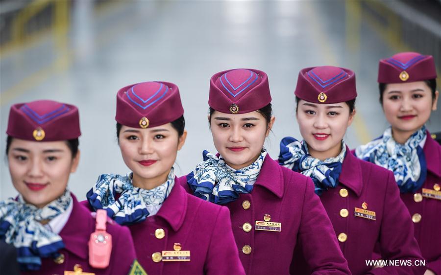 Crew members of high-speed trains linking Xi'an, Chengdu