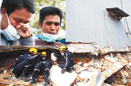 Indonesian villagers use bare hands to find bodies