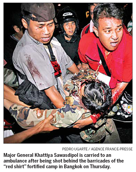 Bangkok tense as dissident general is shot