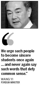 Foreign minister chides Japan's 'lack of common sense'