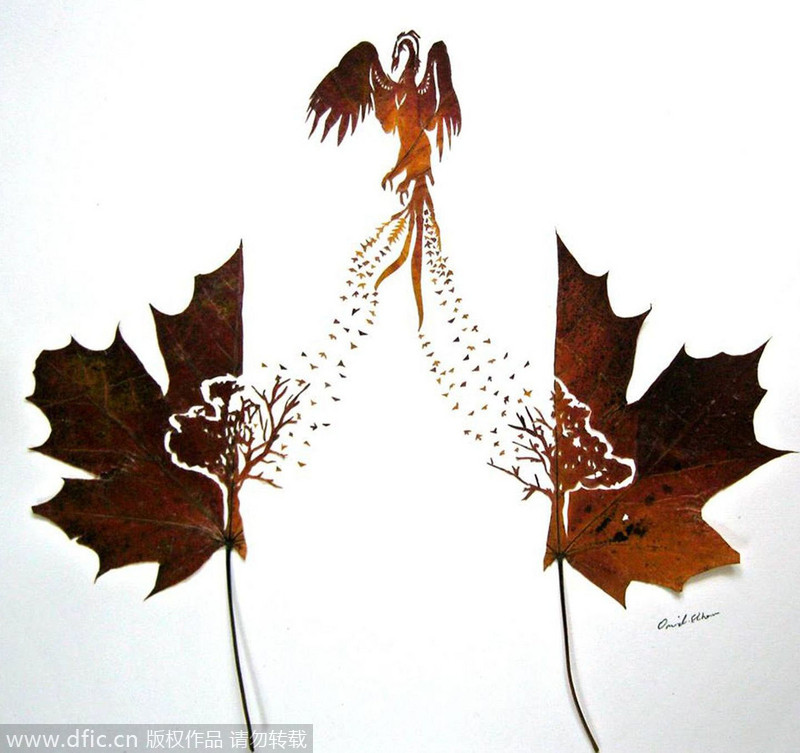 Iranian artist creates art on leaves