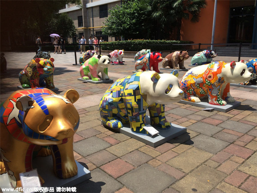 Colorful panda sculptures represent Chengdu