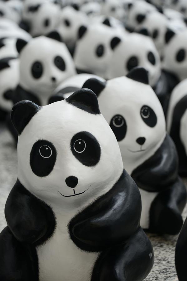 Paper pandas seen at Hong Kong International Airport