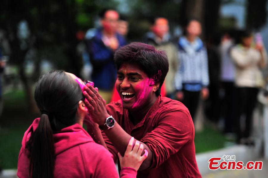 Chinese and Indians celebrate Holi