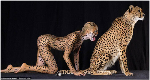 女模彩繪變野獸 攝影效果逼真震撼眼球(圖)