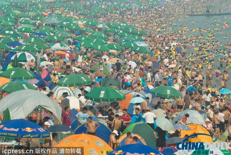 大連海濱浴場游客爆滿 迎盛夏客流高峰(組圖)