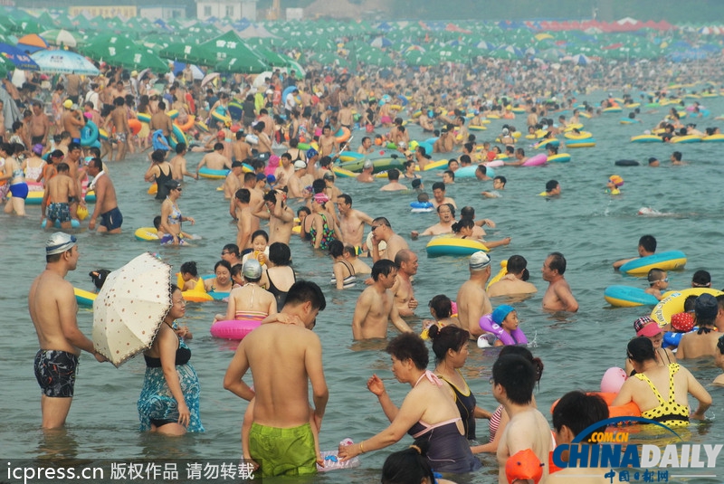 大連海濱浴場游客爆滿 迎盛夏客流高峰(組圖)