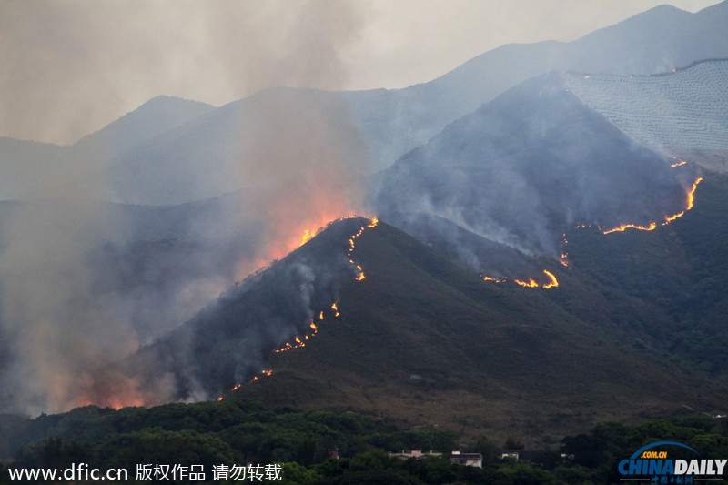 香港一山林突發大火 燒紅整座山濃煙隨風飄向深圳