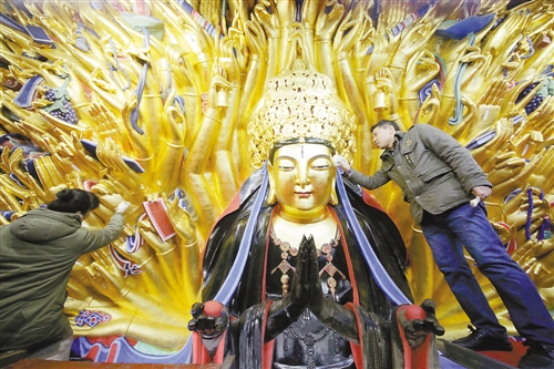 大足千手觀(guān)音造像修復(fù)接近尾聲