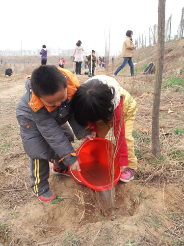 鄭州馨悅苑社區百余居民義務植樹綠化家園