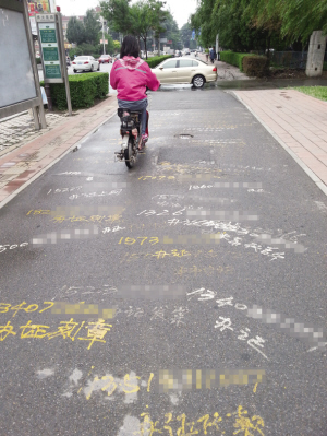 遼陽市內一主干道兩側7公里路面漆滿小廣告（圖）