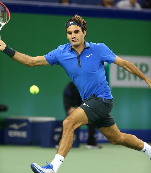 網球——上海網球大師賽：費德勒對陣盧彥勛