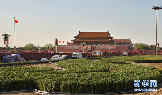 天安門(mén)“祥云”綠化帶現(xiàn)雛形 “五一”前亮相