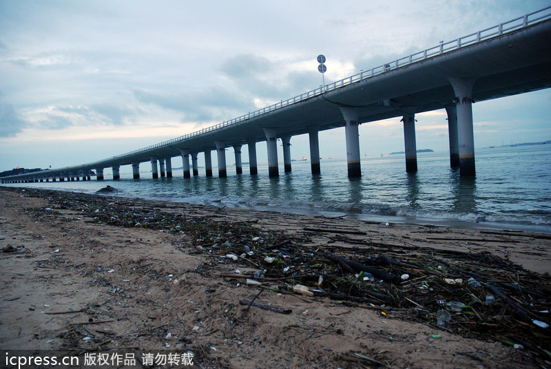 大批垃圾借臺風蘇力“入侵”廈門 海灘變“垃圾場”