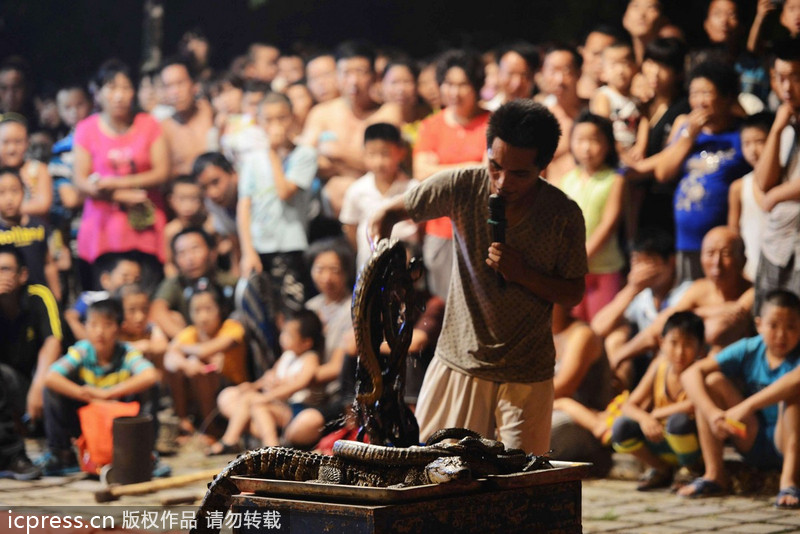 江湖雜技團(tuán)借演出賣“靈藥” 稱“靈藥”中浸泡鱷魚(yú)、毒蛇等藥材