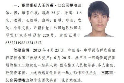 新疆公安廳通緝11名暴力恐怖案件犯罪嫌疑人（組圖）