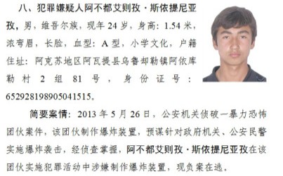 新疆公安廳通緝11名暴力恐怖案件犯罪嫌疑人（組圖）