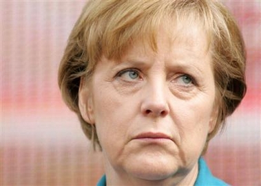 Angela Merkel, chairwoman of the German opposition Christian Democratic Union party, seen during an election rally in Bremen, northern Germany, Wednesday, Aug. 24, 2005.