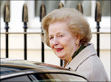 Margaret Thatcher makes a rare public appearance in January 2005.