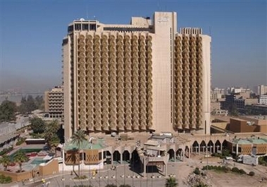 A general view of the Palestine hotel in Baghdad, Iraq, in this March 24, 2004 file photo.