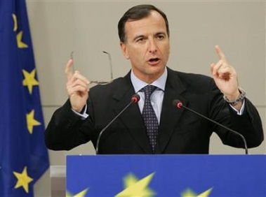 European Justice and Security Commissioner Franco Frattini speaks during a news conference at the E.C headquarters in Brussels, September 21, 2005.