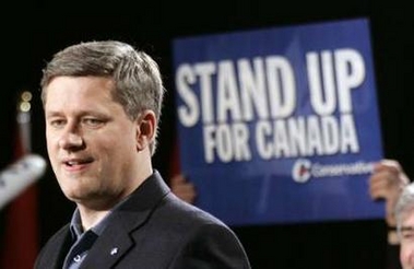 Canadian Conservative Party leader Stephen Harper addresses supporters during an election campaign rally in Buckingham, Quebec January 15, 2006.