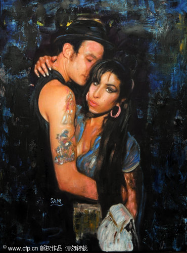 A series of paintings of Amy Winehouse