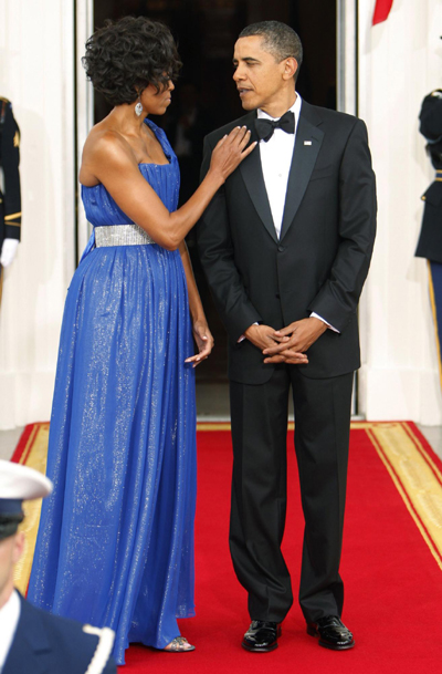 Eva Longoria arrives for state dinner hosted by Barack Obama and first lady