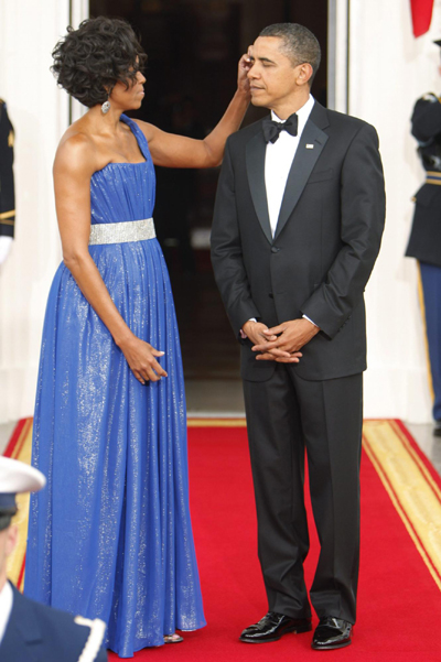 Eva Longoria arrives for state dinner hosted by Barack Obama and first lady