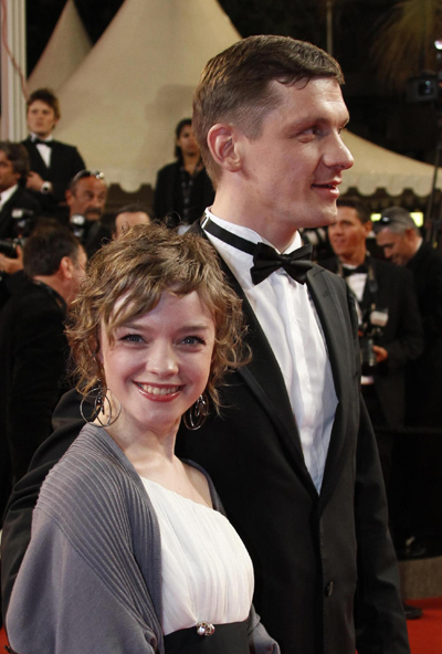 Cast members arrive on red carpet for screening of film Schastye Moe