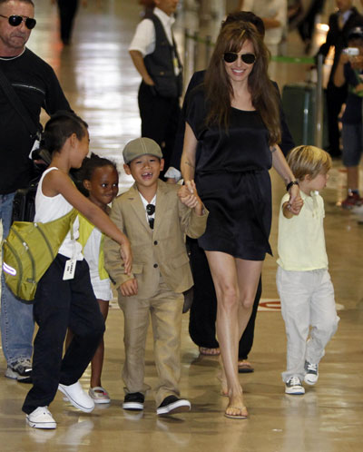 Jolie and kids at New Tokyo International Airport