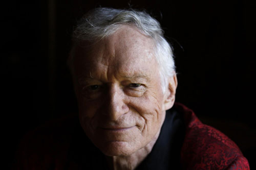 Playboy magazine founder Hugh Hefner poses for a portrait at Playboy mansion