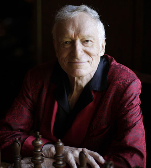 Playboy magazine founder Hugh Hefner poses for a portrait at Playboy mansion