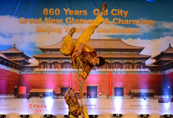 A Chinese culture show was staged in New York City on Thursday to promote Beijing tourism. Kung Fu Panda show staged in New York