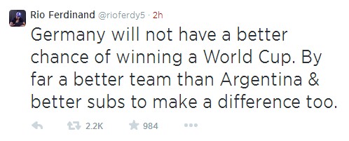 費迪南德：德國好過阿根廷 梅西不如老馬