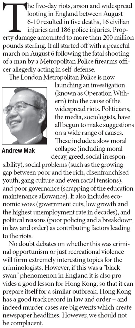 England riots provide good lesson for HK