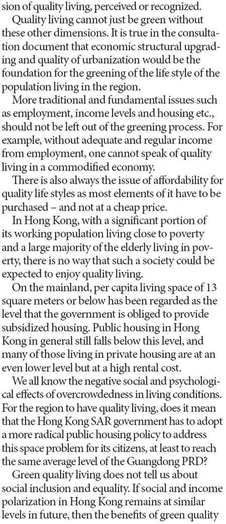 Green living in Greater PRD needs more thought